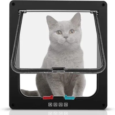 Productafbeelding van Ibenzoa® katten- en hondenluik voor kleine honden tot 12,5 kg, met een 4-voudig magnetisch sluitsysteem, een transparante glasvezelklep, en geschikt voor montage in deuren/muren met een dikte van 2-5 cm