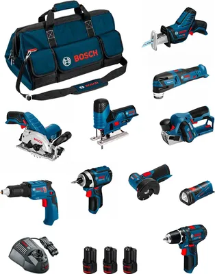 Produktbild von BOSCH Kit BMKB10-28CD3 (GSR12V-15+GTB12V-11+GDR12V-105+GWS12V-76+GST12V-70+GKS12V-26+GOP12V-28+GSA12V-14+GLI12V-80+GHO12V-20...)
