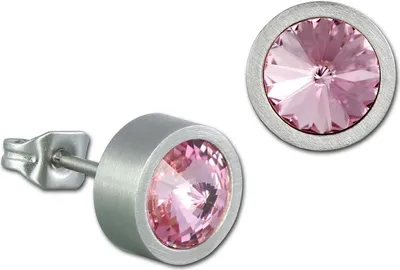 Image de Amello Boucles d'oreilles en acier inoxydable Boucles d'oreilles rondes scintillantes zirconias roses ESOS03A