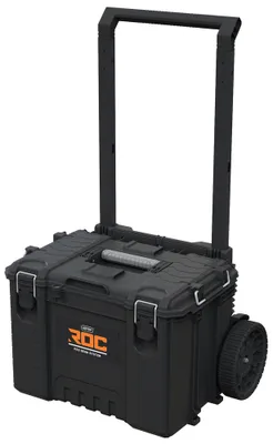 Produktbild von Keter Roc Pro Gear 2.0 Mobiler Werkzeugwagen, stapelbares System, IP65, Teleskopgriff, 9-Zoll-Räder, inkl. Organizer, Auf- und Absetztechnik, Kunststoff-Metall, Schwarz, 64,8 x 78,9 x 47,8 cm (L x H x B), 72 kg Traglast