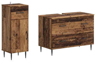 Immagine prodotto di vidaXL Set di due mobili da bagno HAARLEM, in legno massello riciclato e materiale composito