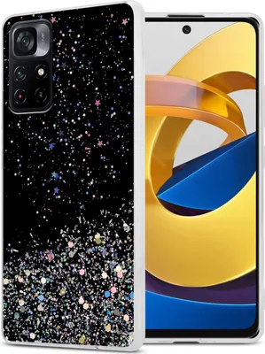 Produktbild von Cadorabo Hülle für Xiaomi POCO M4 PRO 5G in Schwarz mit Glitter Schutzhülle aus flexiblem TPU Silikon mit funkelnden Glitter Case Cover Etui Handy Hülle