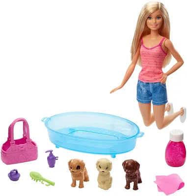 Produktbild von Barbie Hündchen Badezeit Spielset mit Puppe, Modepuppe, Weiblich, 3 Jahr(e), Mädchen, 323,9 mm, 125 g
