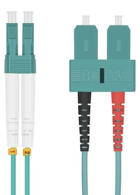 Produktbild von helos LWL Patchkabel OM3 Duplex 3,0mm LC-SC 50/125µm aqua 1,5m LSZH