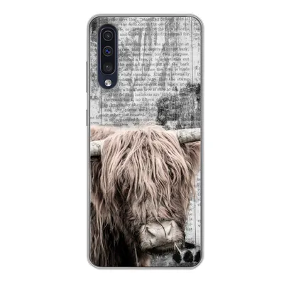 Produktbild von MuchoWow® Handyhülle Schutzhülle Hülle für Samsung Galaxy A50 Schottischer Hochländer - Vintage - Text Silikon Softcase Handy Hülle - Mobiltelefonhülle