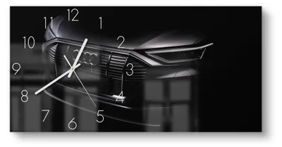 Produktbild von DEQORI Glasuhr 60x30 cm Zahlen 'Audi Frontalaufnahme' Wanduhr Glas Uhr Design leise
