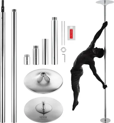 Produktbild von Professionelle Tanzstange, drehbare statische Tanzstange, tragbare abnehmbare Stange, 45 mm robuste Edelstahlstange, höhenverstellbare Fitnessstange, für Heimtraining, Fitnessstudio, silberfarben