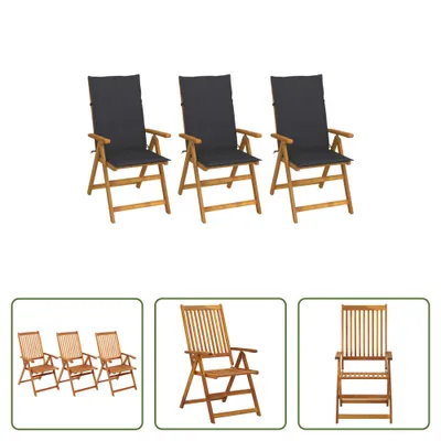 Produktbild von The Living Store Klappbare Gartenstühle 3 Stk. mit Auflagen Massivholz Akazie