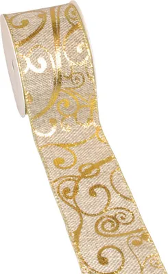 Produktbild von Dekoband Weihnachten - Natur mit goldenen Ranken - 50mm - 10m - 67805-50-10-030