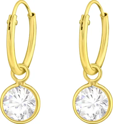 Produktbild von Creolen Ohrringe 925 Sterling Silber vergoldet mit rundem transparenten Zirkonia