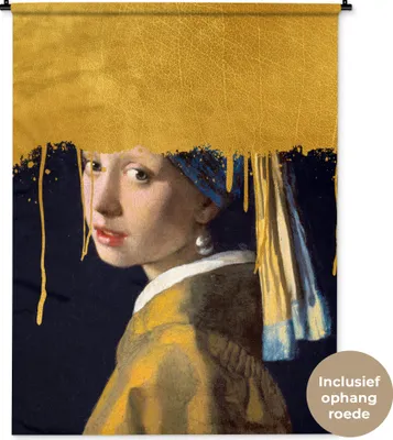 Produktbild von MuchoWow® Wandteppich Wandbehang Mädchen mit einem Perlenohrring - Gold - Vermeer 120x160 cm Tapisserie Dekoration Wandtuch - Wohnzimmer - Moderne