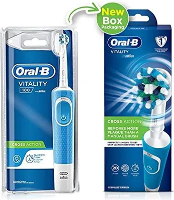 Zdjęcie produktu dla Oral-B Vitality 100 Cross Action, Dorosły, Obrotowo-pulsacyjna szczoteczka do zębów, Niebieski, 7600 ruchów na minutę, 4 x 30 sec, -, N