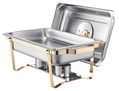 Produktbild von Chafing Dish Set Speisenwärmer Edelstahl mit 4 Behältern in voller Größe (7,5 L pro), rechteckiger Wärmespender mit sichtbarem Deckel & Wasserpfannenständer & Brennstoffhalter, für Partys