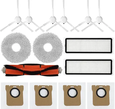 A collection of robot vacuum cleaner accessories arranged on a white background.
