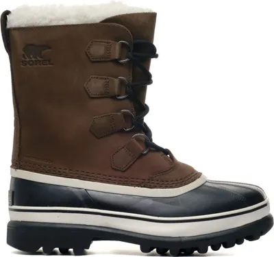 A single brown Sorel boot is shown against a white background.