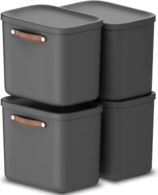 Produktbild von Rotho Aufbewahrungsbox 4er-Set 25L Maloja - Kunststoffbox 40 x 23,5 x 34 cm - Box mit Deckel - Stapelbox sicher verschließbar - Plastikbox
