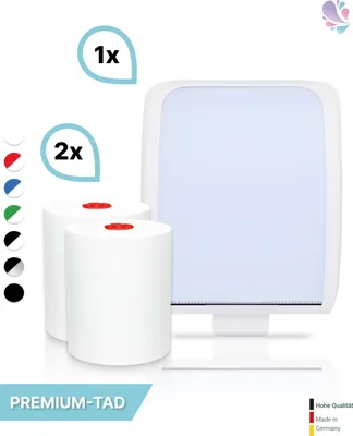 Produktbild von SET: Handtuchrollenspender Autocut, Blanc Cosmos verschied. Farben + 2 Handtuchrollen PREMIUM TAD - PRODUKTSET : Farbe - Weiß Farbe: Weiß