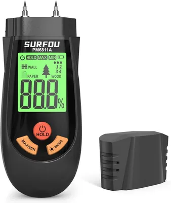 Productafbeelding van Vochtmeter voor Muur, Hout en Papier, Digitale Vochtmeter met 3 Modi, LED-scherm en 3-kleuren Alarm, Ideaal voor Bouw, Klussen en Renovatie