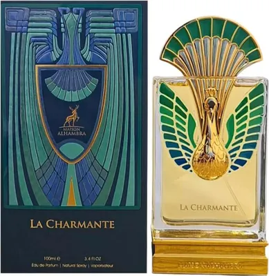 A perfume bottle and its box are displayed side-by-side against a white background.