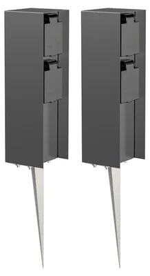 Imagen del producto de ledscom.de: 2 columnas de enchufes para jardín POMI, con estaca para clavarse en el suelo, para uso exterior, IP44, de doble enchufe, color antracita, diseño rectangular, 23 cm – Color antracita / 2 enchufes, tamaño de 2 unidades (paquete de 1)