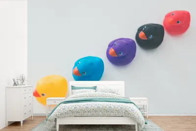Produktbild von MuchoWow® Fototapete für Wohnzimmer oder Schlafzimmer Wandtapete Vinyl Motivtapete Gummi-Enten - Weiß - 390x260 cm - Papiertapete