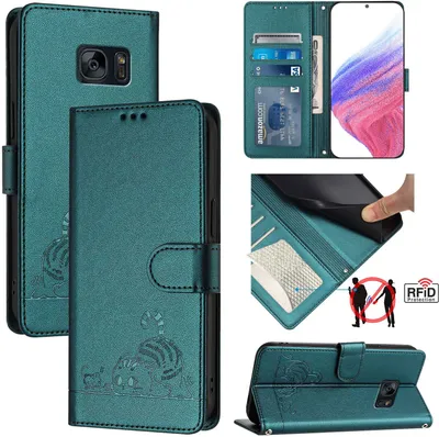 Image de Etui en cuir pour Samsung Galaxy S7, étui à rabat avec fonction stand et portefeuille vert