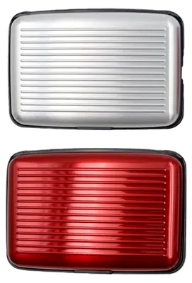 Produktbild von 2 Stück Kreditkartenetui, Metall-Kreditkartenetui, Kartenschutz, Aluminium (Silber, Rot)