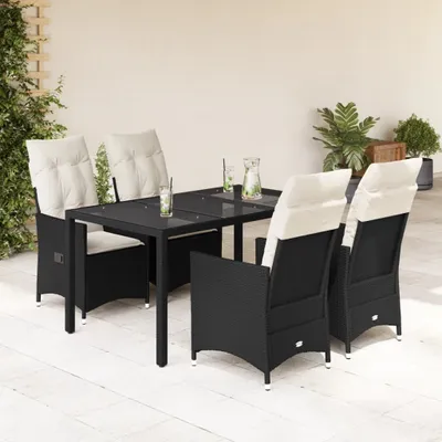 Produktbild von Design New Gartenmöbel Set Balkonmöbel-Set 5-tlg. Garten-Essgruppe mit Kissen Schwarz Poly Rattan - Gartenmöbelgarnituren Möbel2025 CHY1614263 3parcel