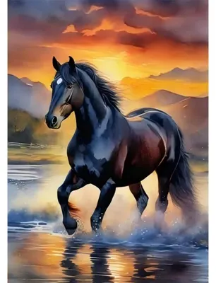 Obrázok produktu pre Sada na maľovanie diamantmi, motív: kone, 5D, sada na tvorbu mozaiky, rozmer 30x40 cm