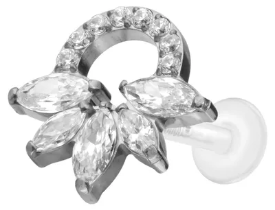 Produktbild von Ohrpiercing, Nasenpiercing PTFE Labret mit Innengewinde + Titan-Aufsatz KRISTALLRASSEL Silber Stablänge: 7mm | Stabstärke: 1,2mm