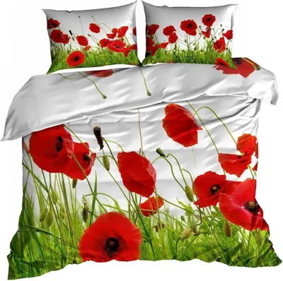 Produktbild von 3D-Bettwäsche aus Baumwollsatin, 160 x 200 cm – Mohnblumen auf der Wiese