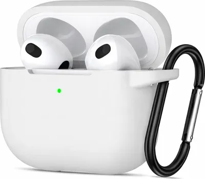 Produktbild von AirPods 3 Silikon Schutzhülle mit Karabiner, Soft Touch Case, stoßfeste Hülle, rutschfest, 360° Schutz,  Weiss