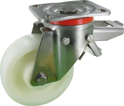 Produktbild von Edelstahlrollen Lenkrolle mit Feststeller Ø125mm Polyamid Anschraubplatte