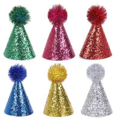 6er Set Glitzernde Partyhüte für Haustiere, Kunstleder, Geburtstag
