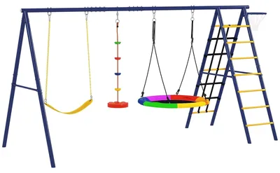 Produktbild von Outdoor Schaukelgestell - 6-in-1 Schaukelset - Metallrahmen - Gurtschaukel - Nestschaukel - Für Garten - Ab 14 Jahren