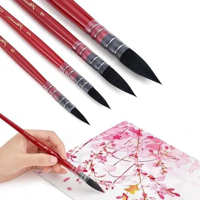 Immagine prodotto di Set di pennelli per acquerello - set di pennelli da 4 pezzi per artisti, adulti e hobbisti - pennello a punta per pittura ad acquerello