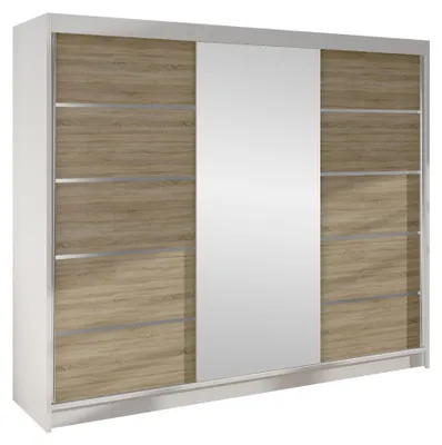 Produktbild von MIRJAN24 Schiebetürenschrank  Derby VI, Kleiderschrank, Stilvoll Schlafzimmer Garderobenschrank (Farbe: Weiß / Sonoma Eiche)