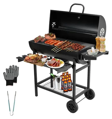 Immagine prodotto di Barbecue a carbone griglia XXL con coperchio - Acciaio inossidabile - Nero - Per giardino, balcone e cortile
