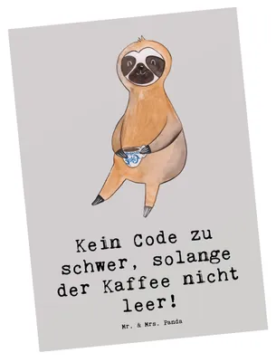 Produktbild von Mr. & Mrs. Panda einzelkarte Code und Kaffee - Grau Pastell - Geschenk, Programmierer, Kunstkarten, Grußkarte, Programmierung, Ansichtskarte, Ansichtskarten, Codieren