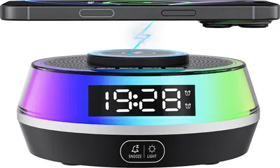 Produktbild von Multifunktionaler Bluetooth Lautsprecher mit Wecker, LED Atmosphäre, U‑Disk, White Noise, Schwarz