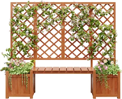 Produktbild von Pflanzkuebel 169 x 145 x 42cm Dunkelbraun Holz Pflanzgefaess mit Spalier Rankhilfe Braun Massivholz Tanne Pflanzkuebel Spalier Sitz Garten Terrasse