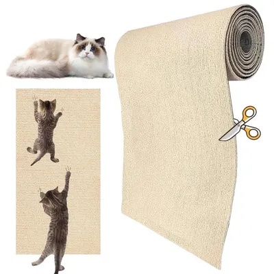 Produktbild von Premium Kratzpad für Katzen 200x40cm Selbstklebend Khaki Polyester Kratzteppich