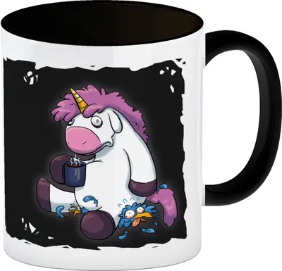 Produktbild von Der frühe Vogel kann mich mal Kaffeebecher Schwarz mit lustigem Einhorn