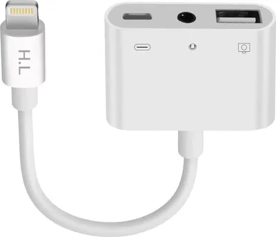 Produktbild von HL-111 Lightning auf USB + 3.5mm Klinkenanschluss + Lightning Adapter – Weiß