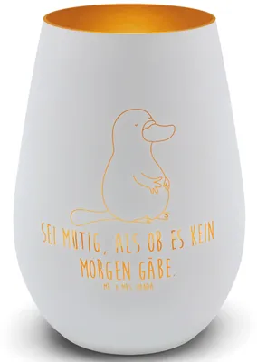 Produktbild von Mr. & Mrs. Panda Laterne Schnabeltier Mut - Weiß - Geschenk, Windlicht Teelicht, Glas, Meer, Lebensweisheit, Motivation, Büro, Arbeit, Kerzenglas, teelichtglas, Training
