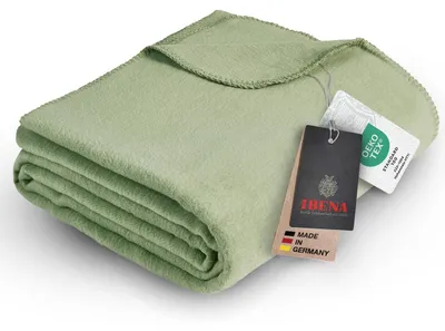 Produktbild von Ibena Malaga Bio Wolldecke 150x200 cm – 100% Baumwolle, Germany, Baumwolldecke grün