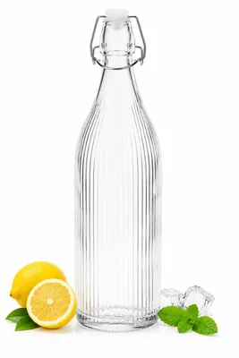 Image de Bouteille en verre avec bouchon à vis, 1 litre – Bouteille cannelée avec bouchon à vis et joint – Bouteille d'eau réutilisable – Transparente