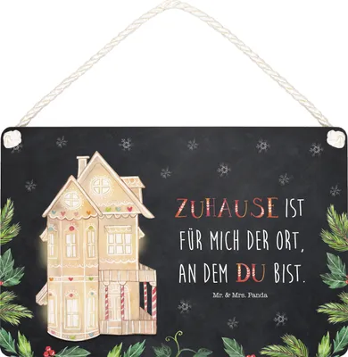 Produktbild von Mr. & Mrs. Panda Schild Lebkuchenhaus DIN A6 - Eisblau - Geschenk, holzbild, Wandbild Holz, Türschild, Holzschild, Weihnachten, kleine aufmerksamkeit