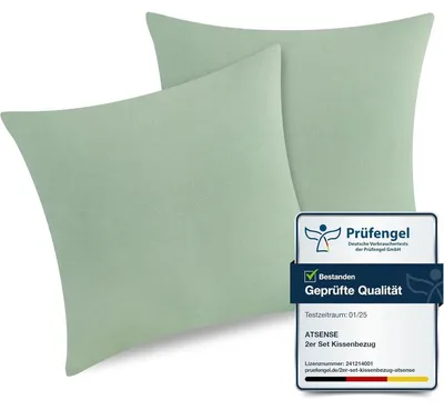 Immagine prodotto di Set di 2 federe per cuscini, 40x40 cm, in cotone lavato, colore verde menta, con cerniera, certificate Oeko-TEX