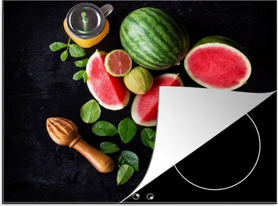 Produktbild von KitchenYeah© Herdabdeckplatte Wassermelone - Smoothie - Obst - Zitronenpresse , 59x51cm, Küche Deko, Glaskeramikkochfeld Herdabdeckung, Abdeckplatte fùr Kochfeld